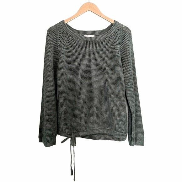 Madewell Wafflestitch Sweater Pine Green Cinched Tie Hem Top Women’s Size Small - Picture 2 of 8